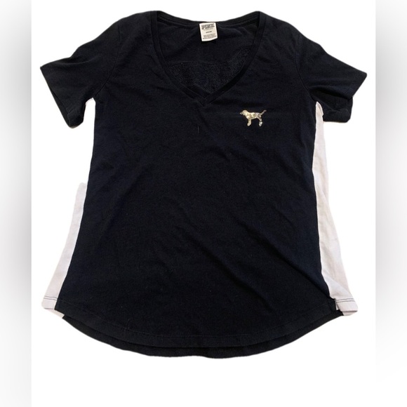 PINK Victoria's Secret Black & White Sequin Dog Tee - M - Picture 1 of 7